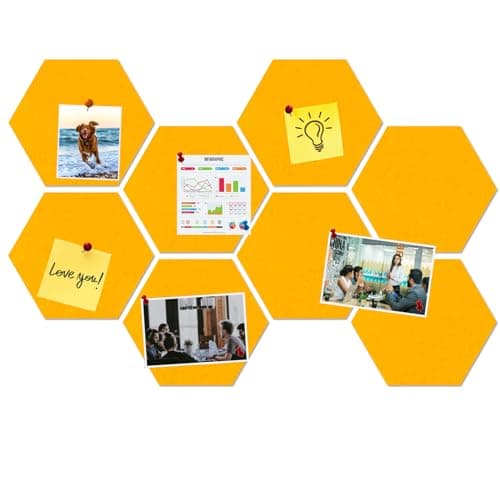 HULAVO Large Hexagon Felt Cork Board Tiles, Self Adhesive DIY Felt Bulletin Board Pin Board with 35 Pushpins for Office School Home Wall Decor Stickers Memos Photos Display(Light Orange) - Image 1
