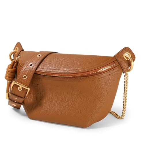 ITAMOOD Genuine Leather Waist Packs for Women, Fashion Fanny Pack Belt Bag, Luxury Designer Trendy Crossbody Bag, Festival Bum Bags for Sports Traveling Running With Chain Straps (Brown) - Image 1