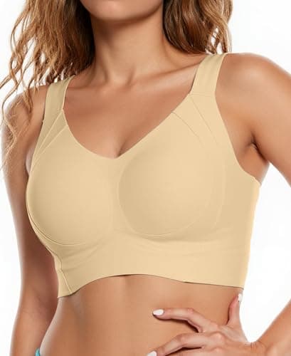 COMFELIE Full Coverage Wireless Bra No Underwire Side Support for Large Bust Minimizer Beige - Image 1