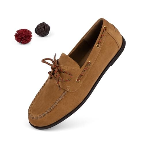 QIY Tan Suede Womens Loafers Flat Loafer Pumps for Women Lace Up Detachable Decorative Fringe Ball Loafers Business Formal Work Shoes Size 9.5 - Image 1