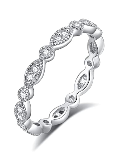 IMOLOVE Moissanite Wedding Band Wedding Rings for Women 925 Sterling Silver Rings with 18K White Gold Plated Marquise Wedding Band Stackable Engagement Ring Anniversary Band Size 9.5 - Image 1