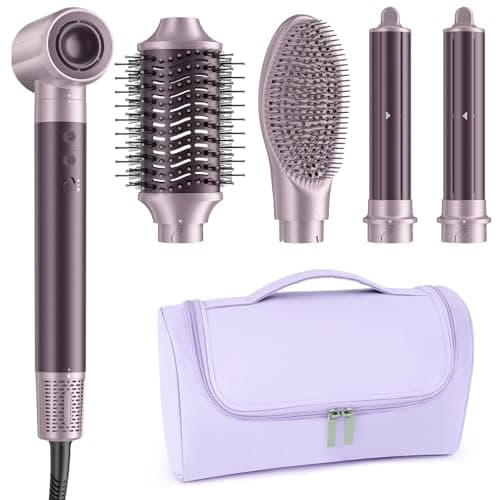 MESCOMB Dual Voltage Hair Dryer Brush for Travel, 5 in 1 Air Styler with High-Speed Blow Dryer, Anti-Frizz, Compact, 100V-240V for Worldwide Use, Includes Travel Bag (Purple) - Image 1