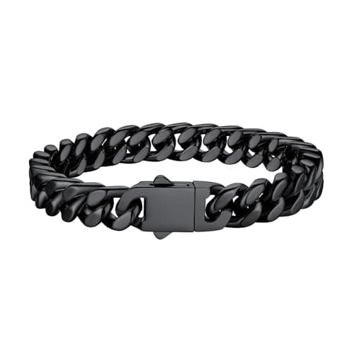 Bestyle 9mm Black Metal Filled Stainless Steel Chunky Miami Cuban Chains Bracelets Hip Hop Punk Jewelry Big Heavy Long Curb Cuban Link Chain Bracelet for Men & Women 23cm/9.1Inch - Image 1