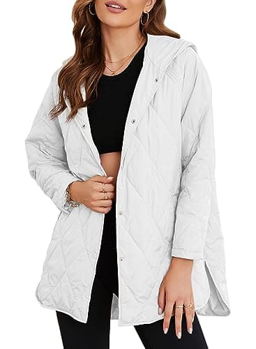 EVALESS Winter Jacket for Women Business Casual Clothes Fashion 2025 Teacher Outfits Diamond Quilted Jackets Long Sleeve Button Down Puffer Jacket Cozy Shacket Jeacket White Coat with Pockets, Medium - Image 1