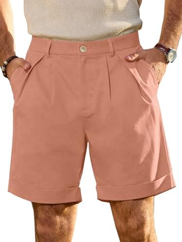 JEMLDL Men's Cotton Linen Shorts 7" Casual Pleated Summer Vacation Resort Beach Elastic Waist Tropical Vibrant Shorts with Pockets Flamingo X-Large - Image 1