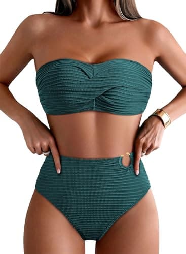 Pink Queen Women's Bikini Swimsuits High Waisted Bathing Suit Textured Strapless Swimwear 2026 Blue Sapphire L - Image 1