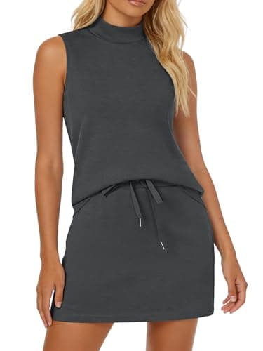 Casly Lamiit Two Piece Set for Women Summer Tennis Skirts with Shorts Tracksuits Sleeveless Travel Outfits Matching Sets Conjuntos De 2 Piezas Para Mujer Dark Grey S - Image 1