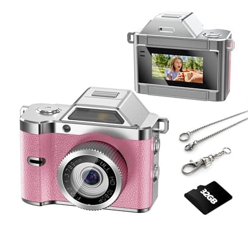 OMK Mini Keychain Camera, 1080P Pocket-Size Camera with 32GB Card, Portable Mini Retro Camera, One-Button Recording, Lightweight Vintage for Travel, Birthday Gift, Party, Daily Moments(Pink) - Image 1