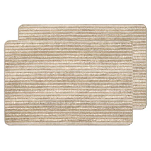 MatEssenz 2-Pack Scandinavian Style Indoor Doormats 2x3 ft, Modern Striped Entryway Rugs for Home Decor Aesthetic, Slim Washable Mat Set for Daily Use, Apartment Essentials, Khaki - Image 1