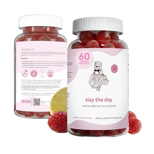 Balancing Act – Slay The Day Energy Gummies – Caffeine Free Focus & Clean Energy Support – with Vitamin B12, CoQ10 & Cognizin® Citicoline – Raspberry Lemonade – 60 Count (30 Day Supply)