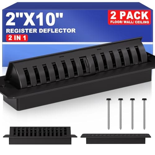 2x10 Floor Register with Vent Deflector, 2 in 1 Adjustable Floor Vent Covers, Floor Vent Deflector Includes Mounting Screws for Floor & Wall for Easy Install, Toe Kick Vent Cover, Black, 2 Pack - Image 1