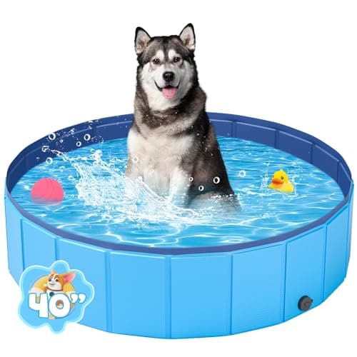 YSJILIDE Portable Dog Pool PVC Pet Swimming Bathtub Collapsible Hard Plastic Pool for Pets to Swim and Bath (M-40"x 12" Blue)