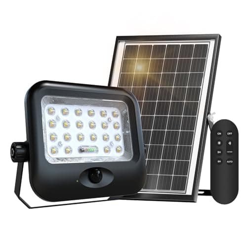 Bowite Solar Flood Light with Motion Sensor and Remote Control, 3 Color Temperature Adjustable, IP65 Waterproof, Outdoor Security Light for Yard, Patio, Garage - Image 1