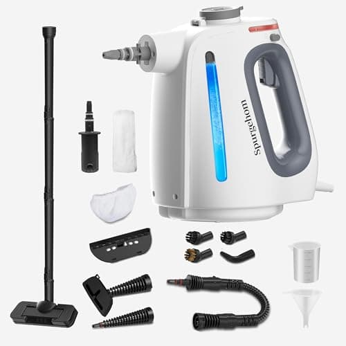 Spurgehom 1350W Handheld Steam Cleaner with 15-Pc Accessories(including mop) & 550ML Tank – 3Bar Dirty-Free Steamer for Floors, Cars, Upholstery, and Multi-Surface Home Cleaning