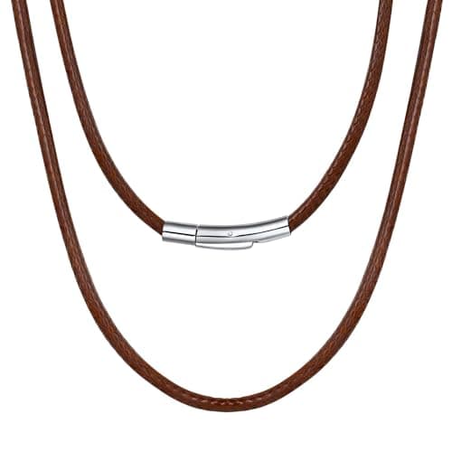 Bestyle Brown Leather Necklace for Men Women,Waterproof Wax Woven Rope Chain with Stainless Steel Clasp, 3MM Leather Cord Necklace for Pendants 22" - Image 1
