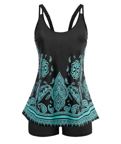 Arolina Plus Size Bathing Suits Ladies Push Up High Waisted Swim Tops with Boyleg Shorts Tankini Sets Cashew Flower 22W - Image 1