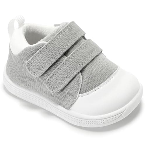 STQ Baby Shoes Boy 12-18 Months: Walking Shoes Babies 6-12 Months, Toddler Wide Toe Box Barefoot Newborn Infant Girls First Walking Sneakers Non-Slip Soft Lightweight Indoor Light Grey Infant Size 4 - Image 1
