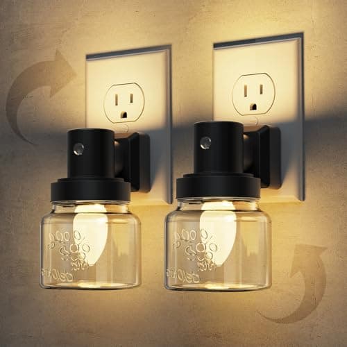 L LOHAS LED Night Lights Plug Into Wall, 2 Pack Mason Jar Nightlight, Dusk to Dawn Sensor, Soft White 3000K, 350°Rotating Mason Jar Nightlight with Farmhouse for Home Vintage Decor - Image 1