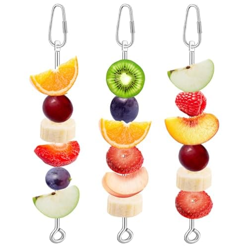 VOXGET 3 Pcs Bird Food Holder for Cage, Parrot Food Treat Skewer Hanging Fruit Vegetable, Stainless Steel Bird Foraging Toy for Cockatiel Parakeet Budgie Macaw Small Animals Feeder -Silvery, 3 Pcs - Image 1
