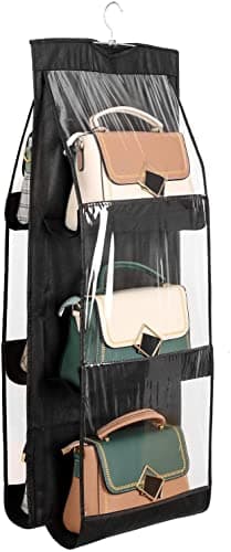 ZB.soar Handbag Purse Organizer, Enlarged 6 Pockets Upgrade Dust Proof Purse Organizer Closet,Washable Wardrobe Closet Storager(6 Pockets Black)