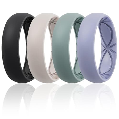 Egnaro 4/5/8 Variety Multipack Ergonomic Breathable Anniversary Rings, 6mm Wide - 2mm Thick Rubber Wedding bands women, silicone Rings Women with Half Size - Image 1