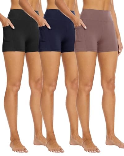Syrinx 3 Pack Biker Shorts for Women – 8"/5"/3" High Waisted Tummy Control Workout Yoga Running Athletic Shorts5 in(Pocket),XX-Large,Black/Navy Blue/Rosy Brown - Image 1