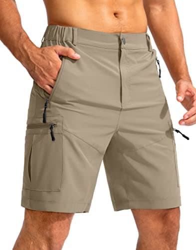 Pudolla Men's Hiking Cargo Shorts 9" Lightweight Outdoor Work Shorts for Men Travel Golf Camping Casual with 5 Zipper Pockets(Dusty Khaki Small) - Image 1