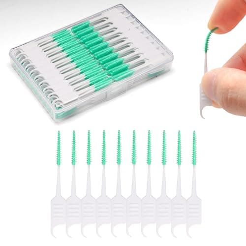 ACSKD 200PCS Dental Floss Picks,Dual-Use Interdental Brushes,Soft Silicone Brush Head Toothpicks, Tooth Picks Flossers for Teeth Braces Cleaning (200PCS Green) - Image 1