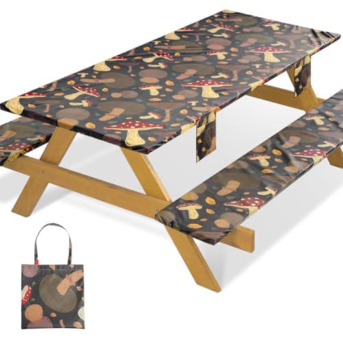 Jobunai Picnic Table Cover with Bench Covers Fitted Waterproof Camping Tablecloth with Elastic for 8Ft Rectangle Tables Outdoor Travel Rv Essentials Summer Vacation Accessories Gift for Men Women - Image 1