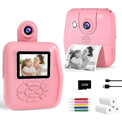 Kids Camera Instant Print - Kids Printing Cameras That Print Photos Toddler Digital Camera for Kid 1080P Toys Video Cameras Christmas Birthday Gifts for 3-12 Year Old Girls Boys Pink - Image 1