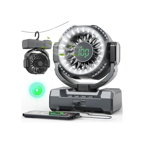 24000mAh Camping Fan, Portable Rechargeable Fan, Battery Powered Fan with LED Lantern & 120° Oscillation, Battery Operated Ventiladores for Travel, Tent, Fishing, Jobsite, Outdoor, Gifts for Men Dad - Image 1