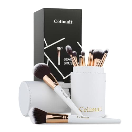 Makeup Brushes Set 12 Pcs Professional & Beginner Friendly, Soft Synthetic Make Up Brush Bristles for Face Eyeshadow, Easy to Clean with Case, Ergonomic Wooden Handle, Gift for Women (Dark White) - Image 1