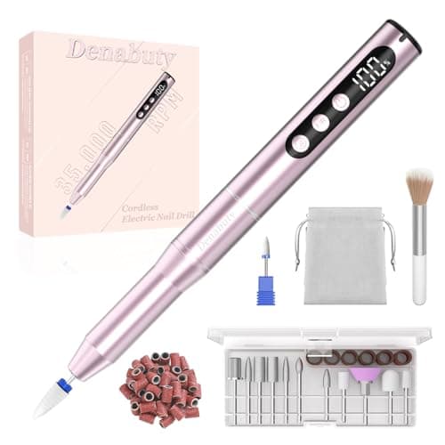 Denabuty Electric Nail Drill Cordless, 35000RPM Portable Electric Nail File with LCD Display and 12 Nail Drill Bits for Acrylic & Gel Nails, Professional Manicure & Pedicure Kit Set Pink - Image 1