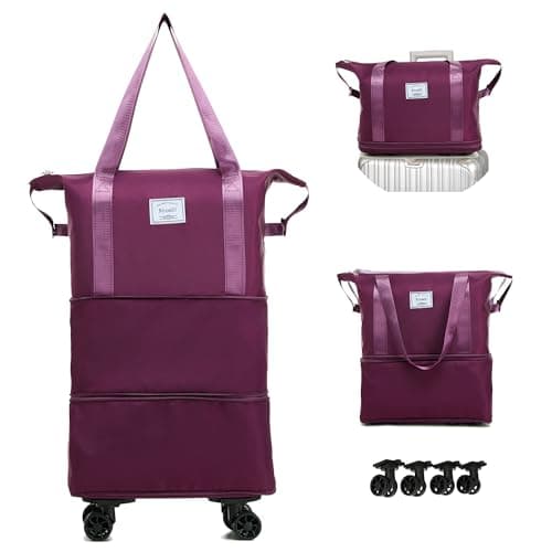 NiceUU Travel Rolling Duffel Bag with Removable Wheels,Expandable Foldable Carry-On Luggage for Trip Hospitalization,Duffle Bag for Travel, Sports,Shopping Fitness & Workout (purple) - Image 1