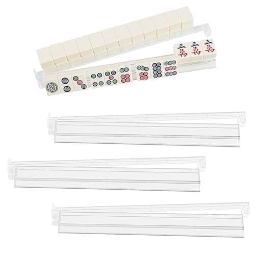 Mahjong Racks with Pushers Set of 4 Pcs, All-in-One Clear Acrylic New Upgraded Detachable American Mahjong Tile Racks, Modern Mahjong Tile Holder with Built-in Pushers, Mahjong Accessories & Gifts