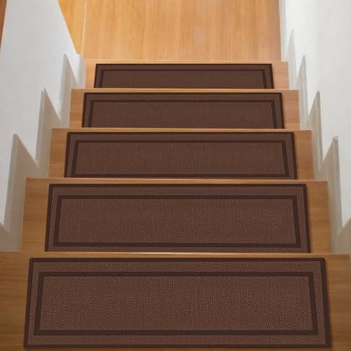 Stair Treads for Wooden Steps Indoor,Carpet Stair Treads Non-Slip,Machine Washable Stair Runners for Kids Elders and Pets,Brown,8"x30",7 Pieces