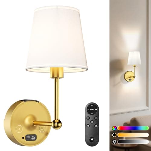 Lightbiz Wall Sconce with Remote, Detachable Rechargeable Battery Operated Wall Light RGB Dimmable Wall Lamp Lighting for Bedroom, Living Room - Image 1