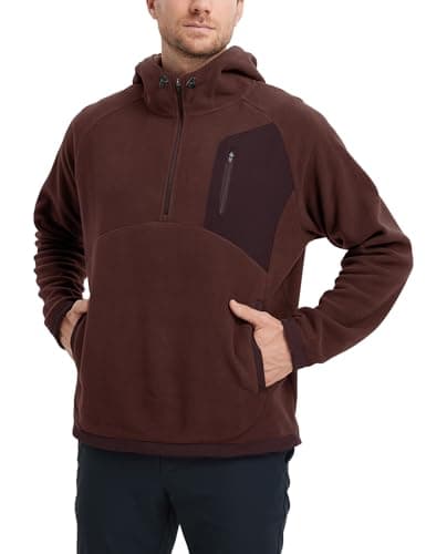 M MAELREG Mens Quarter Zip Hoodie Heavyweight Microfleece Warm Casual Hooded Golf Quarter Zip Fleece Hoodie Men Wine Red - Image 1