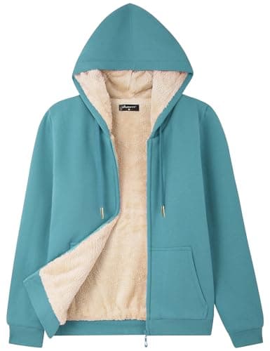Bumeex Women's Sherpa Fleece Lined Jacket Hoodie Sweatshirt Fall Winter Spring Zip Up Outfits Sweater Clothes Clothing Dusty Blue X-Large - Image 1