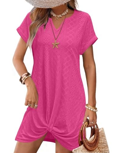 RUMIA Swimsuit Coverup Summer Dresses for Women 2026 Eyelet Loose Twisted Dresses Rose XL - Image 1