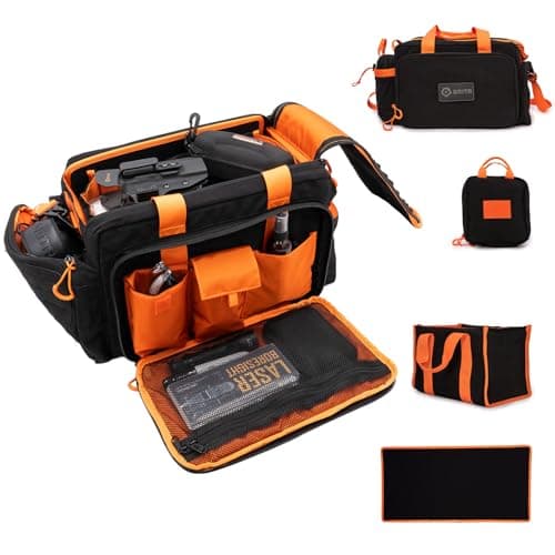 GRITR Tactical Range Bag for Handguns and Ammo - Military Style Duffle Bag for Shooting, Hunting, Travel, Everyday Carry - Tactical Gun Case for Pistol and Gear Storage, Black with Orange - Image 1