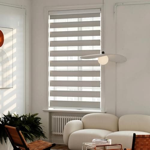 GHV Zebra Blinds for Windows Corded Blackout Dual Layer Privacy Shades Light Control for Day and Night Home Office (Gray, 35 in (W) x 64 in (H)) - Image 1