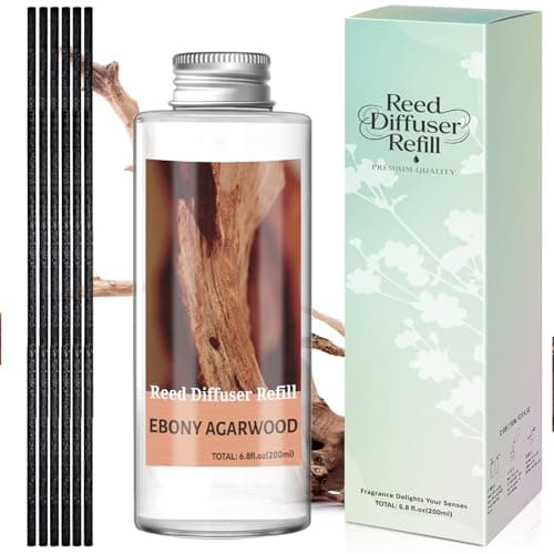 STRN Reed Diffuser Oil Refill, Ebony Agarwood Scented Diffuser Oil Refills with 6 Reed Sticks 200ML(6.8fl.oz), Room Fresheners for Home, Long-Lasting Fragrance for Living Room, Bedroom, Office - Image 1