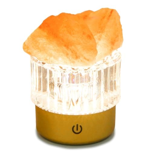 MYDAYS&DESIGN Salt Lamp Natural Pink Crystal Himalayan Salt Rocks, LED Light Dimmer with 3 Levels Cordless, Crystal Lamp Night Light Rechargeable for Room Home Decor Relaxation Ambiance - Image 1
