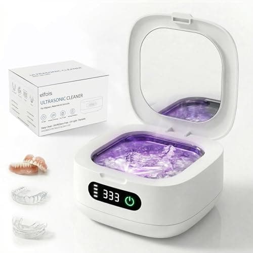 ELFOIS Portable Ultrasonic Retainer Cleaner with UV - Cordless Rechargeable Cleaner Machine for Invisalign, Aligners, Night Guards, Dentures | Travel-Ready with Built-in Mirror - Image 1
