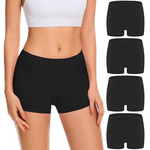 Migbean Cotton Panties for Women Boyshorts Underwear Mid Waisted Underpants Soft Breathable Stretch Boxer Shorts 4 pack Black - Image 1