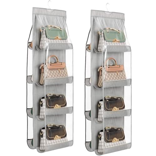 ZB.soar Handbag Organizer, 2 Pcs 8 Pockets Dust Proof Purse Organizer Closet, Wardrobe Washable Storager(2Pcs Gray 8P) - Image 1