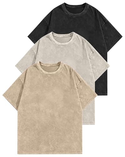 Aiyino Women's Oversized Cotton T-Shirts 3 Pack Vintage Washed Loose Fit Short Sleeve Crew Neck Casual Basic Tee Apricot/Khaki/Black XL - Image 1