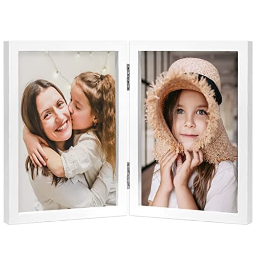 ORIVAN 4x6 Double Picture Frames Hinged Folding Photo Frames Vertical Stand Frames (White)