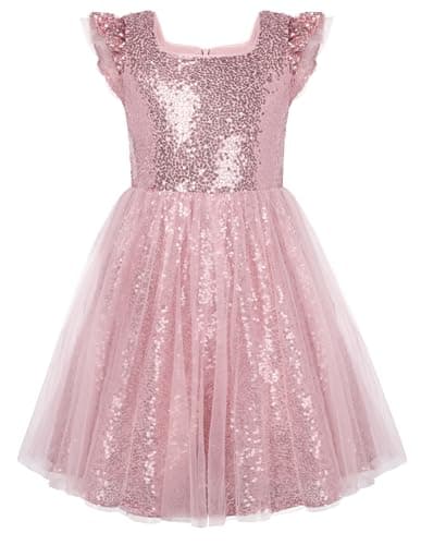 GRACE KARIN Girls Party Sequin Dress Size 8, Kids Birthday Dance Formal Sparkly Dresses, Wedding Flower Girl Dress Pink - Image 1